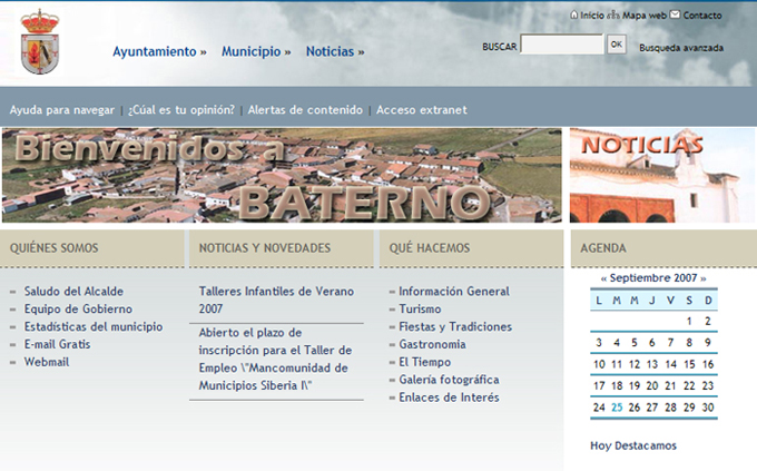 Pgina principal de la Web oficial del Ayuntamiento de Baterno